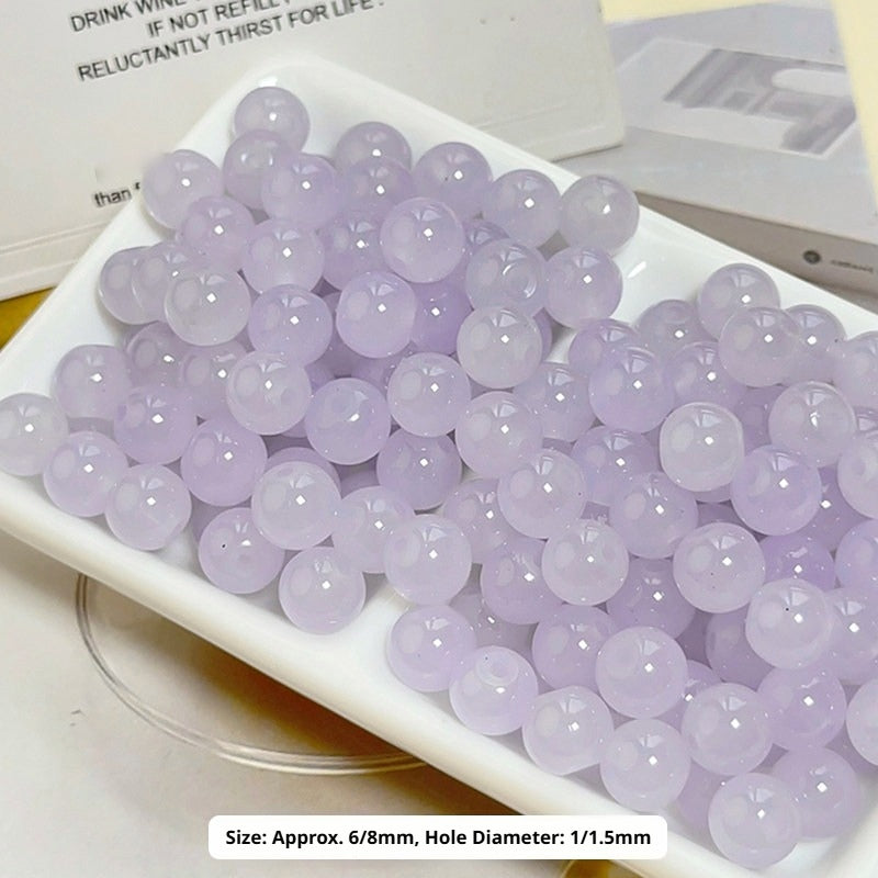 Glass Jelly Solid Color Beads – Imitation Jade Round Beads for DIY Bracelets, Necklaces, 6/8/10mm, 100pcs per Pack (White, Pink, Blue, Green, Beige, Purple)