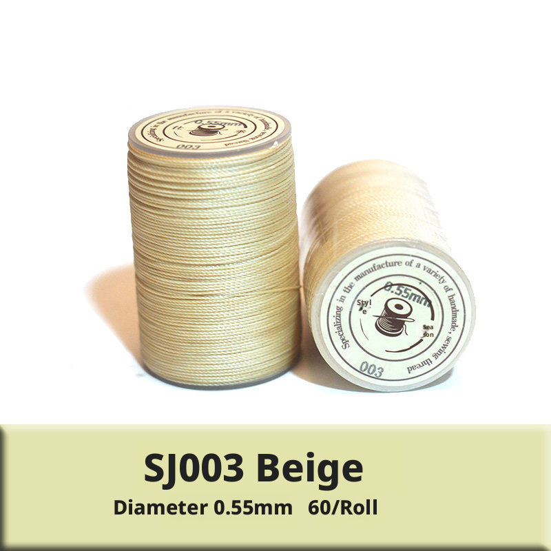 0.55mm Round Waxed Polyester Thread – 63 Colors, 60m Roll for Hand Sewing Leather, Bags, Belts