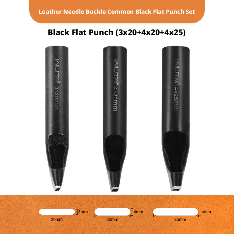 Black Flat Punch Set – Rectangular Hole Punches for Belts, Straps & Leathercraft (2‑5mm × 3‑25mm)