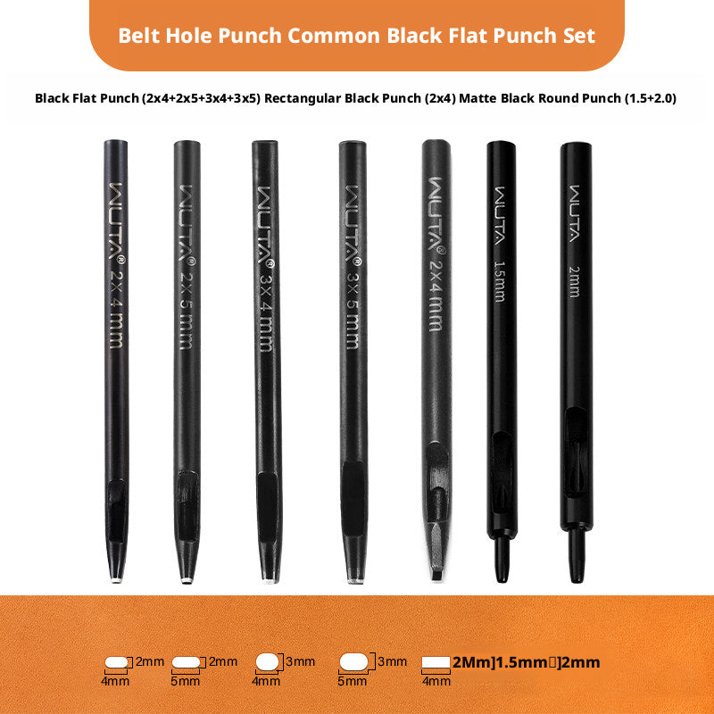Black Flat Punch Set – Rectangular Hole Punches for Belts, Straps & Leathercraft (2‑5mm × 3‑25mm)