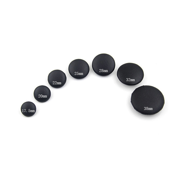 Black Leather Buttons – Multiple Sizes 11mm to 38mm for Coats, Jackets & DIY Crafts (6 or 12 Pack)