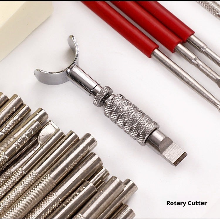 Leather Carving Tool Set – 20 Stamps + Swivel Knife + Hammer + Sponge & Transfer Paper