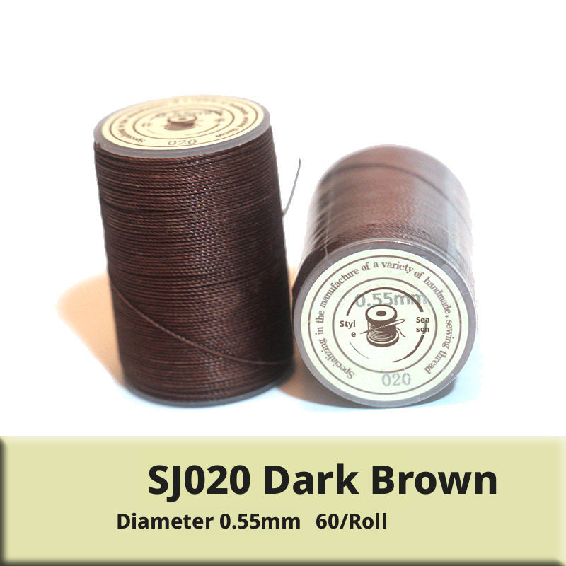 0.55mm Round Waxed Polyester Thread – 63 Colors, 60m Roll for Hand Sewing Leather, Bags, Belts
