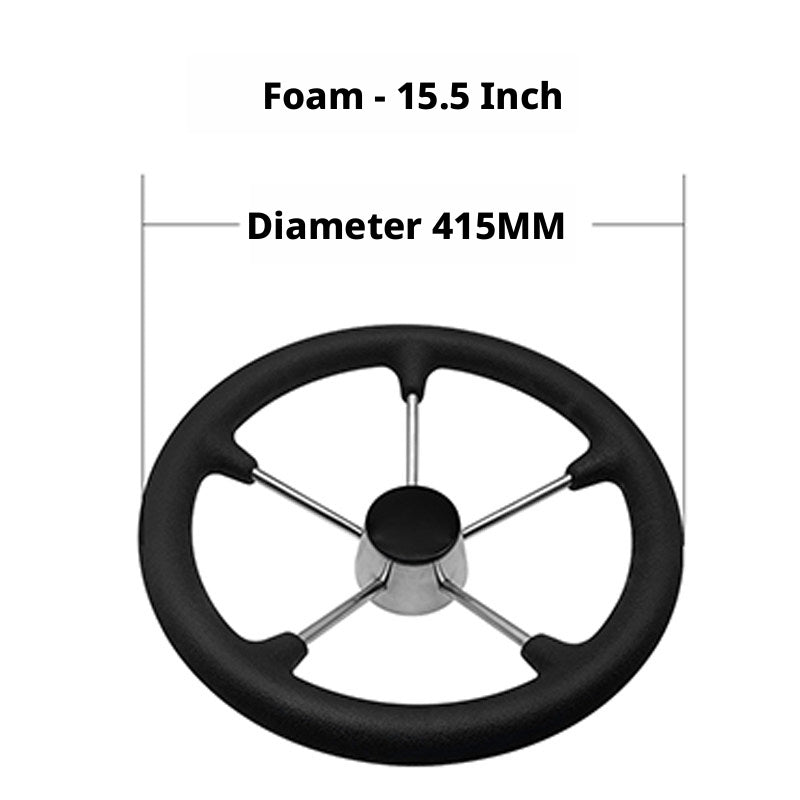 Marine Steering Wheel for Boats – Stainless Steel & Black Foam 11.5 to 15.5 Inch