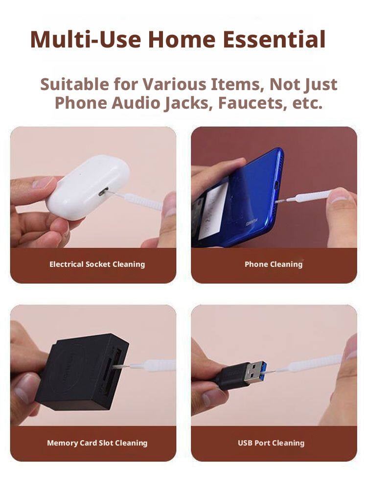 Phone Port Cleaning Brush – Spiral Nylon Bristle Micro Brush for Charging Port, Speaker Grille & USB Slot | 50 - Pack, 5 Linked Strips of 10 - HomeDIYer