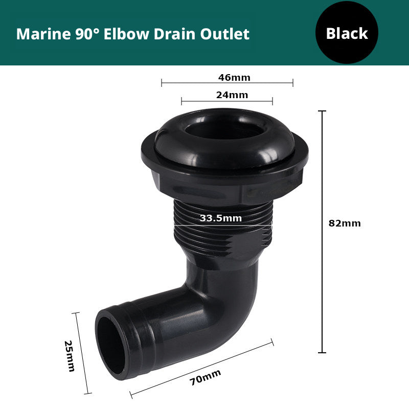 90° Marine Thru-Hull Drain Fitting with Check Valve — Bilge & Waste Water Elbow Outlet