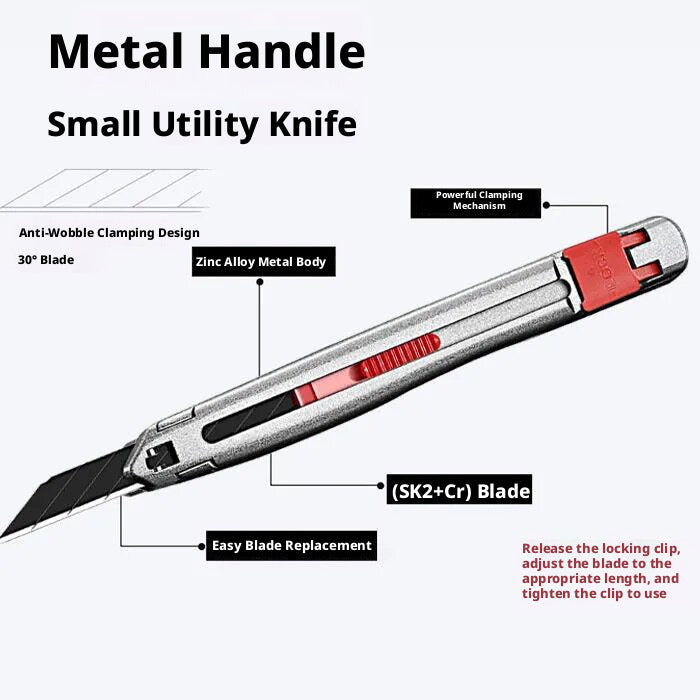 Anti‑Wobble Utility Knife for Leather Cutting – Metal Handle + 30°/60° Blades (9mm)