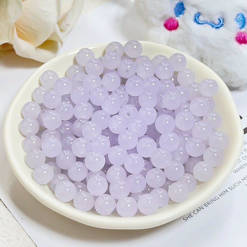 Glass Jelly Solid Color Beads – Imitation Jade Round Beads for DIY Bracelets, Necklaces, 6/8/10mm, 100pcs per Pack (White, Pink, Blue, Green, Beige, Purple) - HomeDIYer