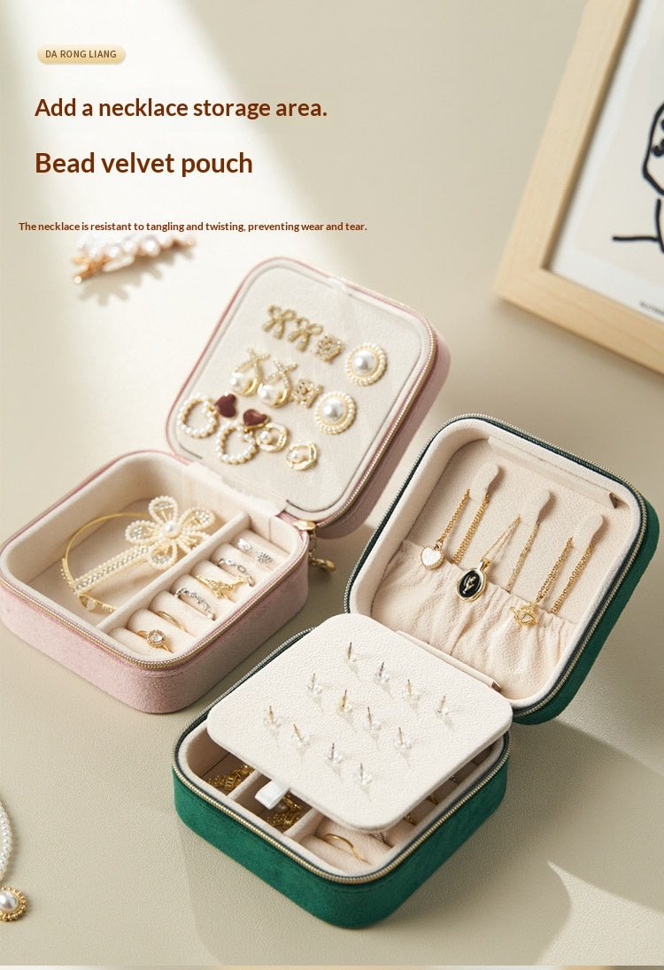 Light Luxury Velvet Jewelry Box – Portable, 3 Colors, with Stud Panel Option - HomeDIYer