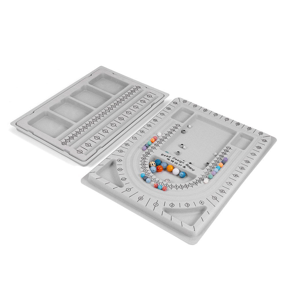 Bead Design Board Set – 13 - 20cm Bracelet Sizer, Necklace Layout Plate, Wooden & Acrylic Trays with Beading Needles, Rope Braider & Storage Bags - HomeDIYer