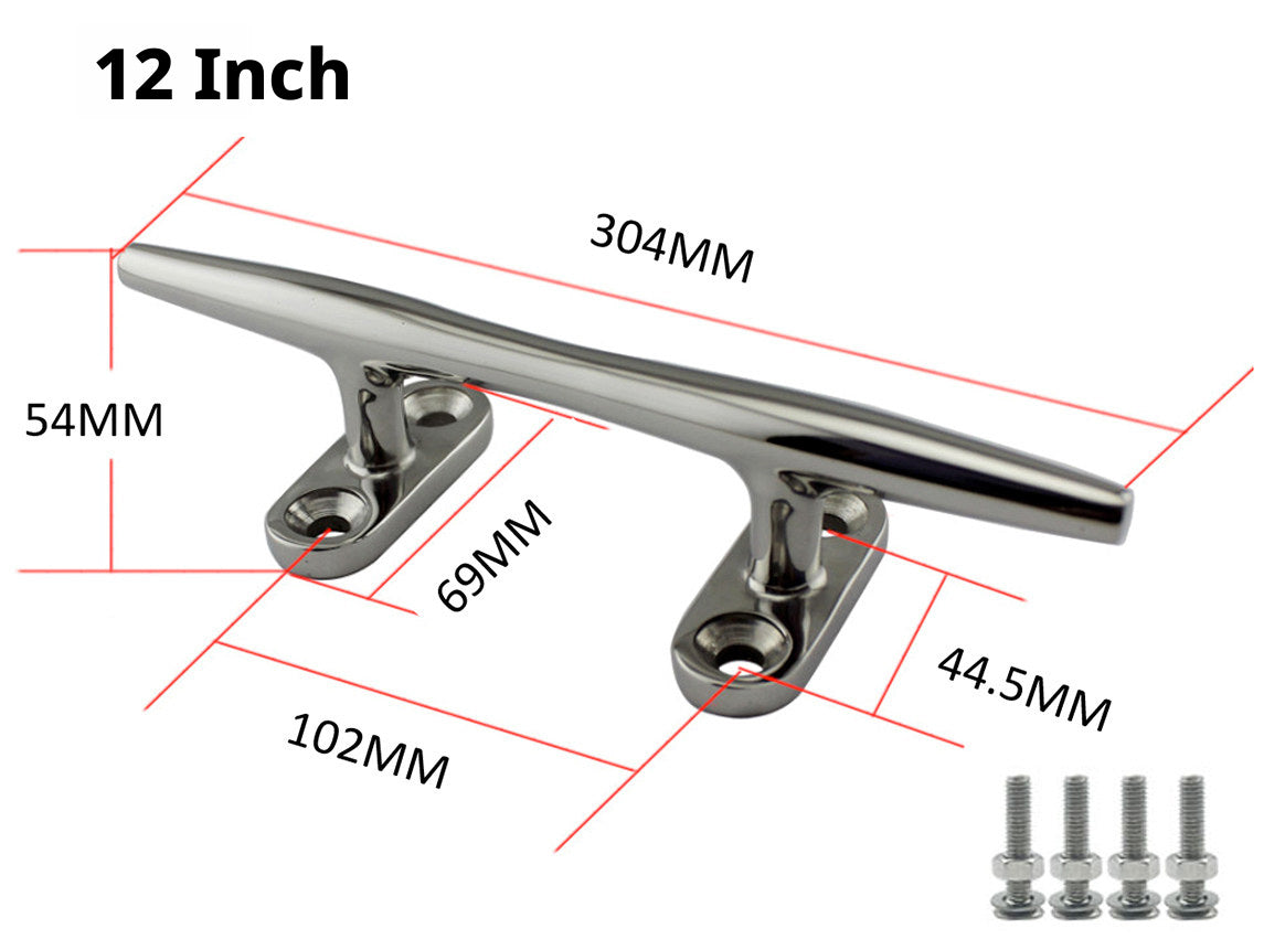 316 Stainless Steel Boat Cleat – Light Duty Horn Cleat for Docking & Mooring – 4 to 15 Inch Sizes with Hardware Included
