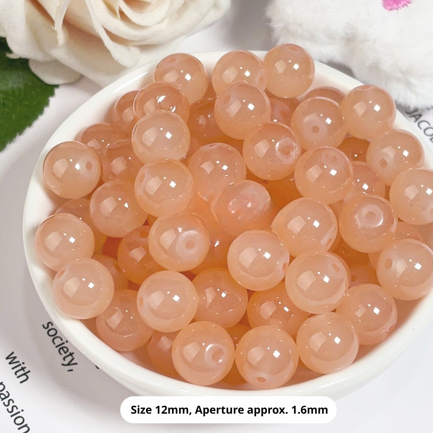 Glass Jelly Solid Color Beads – Imitation Jade Round Beads for DIY Bracelets, Necklaces, 6/8/10mm, 100pcs per Pack (White, Pink, Blue, Green, Beige, Purple)