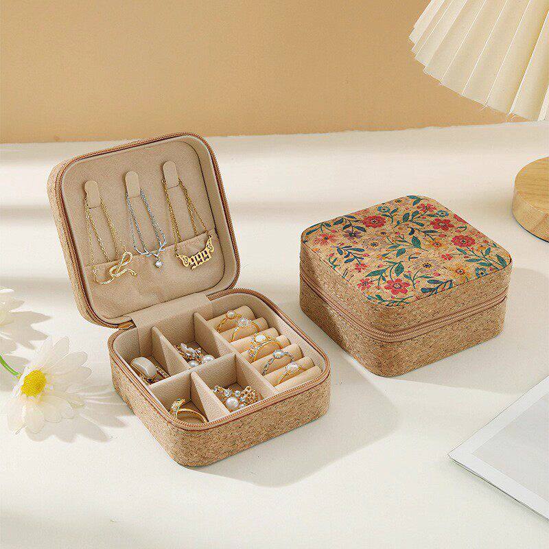 Vintage Jewelry Storage Box – Sunflower Sea Print, Portable Travel Case with Mirror, Ring & Earring Organizer, Necklace Pouch - HomeDIYer