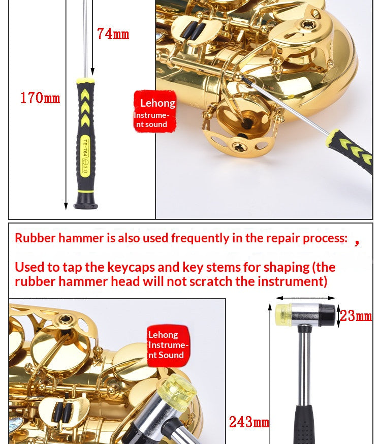 Complete Saxophone Repair Tool Set – Screwdrivers, Spring Hook, Adjustment Tabs, Rubber Hammer & Torch