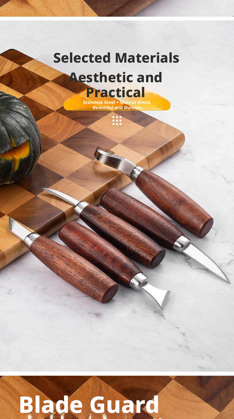 Walnut Wood Carving Knife Set – 5 Blades for Pumpkin, Wood, Wax & Linocut