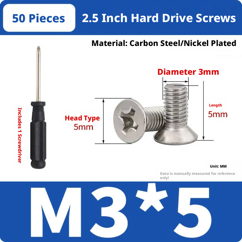 2.5 Inch HDD Mounting Screw Kit – M3×5 Hard Drive Screws with Screwdriver