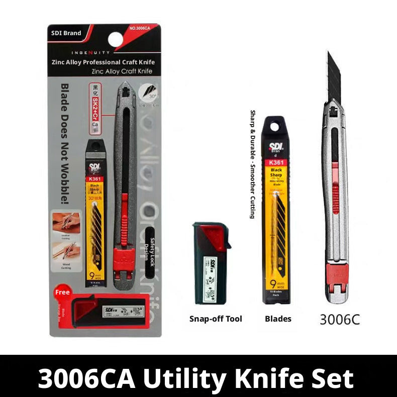 Anti‑Wobble Utility Knife for Leather Cutting – Metal Handle + 30°/60° Blades (9mm)