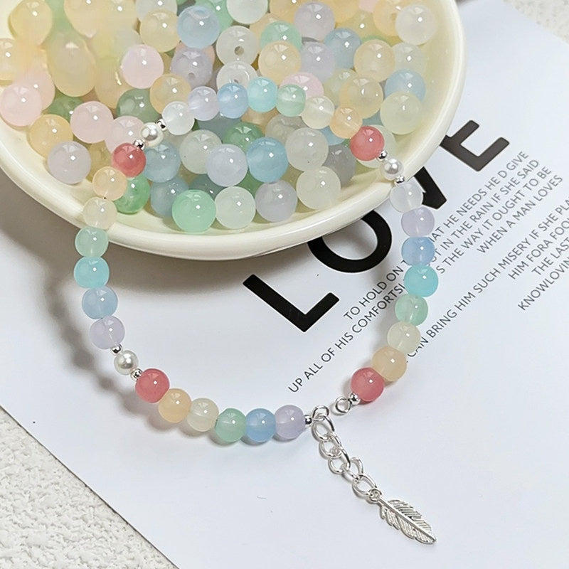 Glass Jelly Solid Color Beads – Imitation Jade Round Beads for DIY Bracelets, Necklaces, 6/8/10mm, 100pcs per Pack (White, Pink, Blue, Green, Beige, Purple)