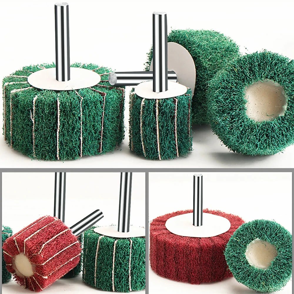 6mm (1/4'') Shank Non - woven Abrasive Buffing Wheel - High Performance Polishing Wheel For Metal, Wood, Plastic - Power Drill - HomeDIYer