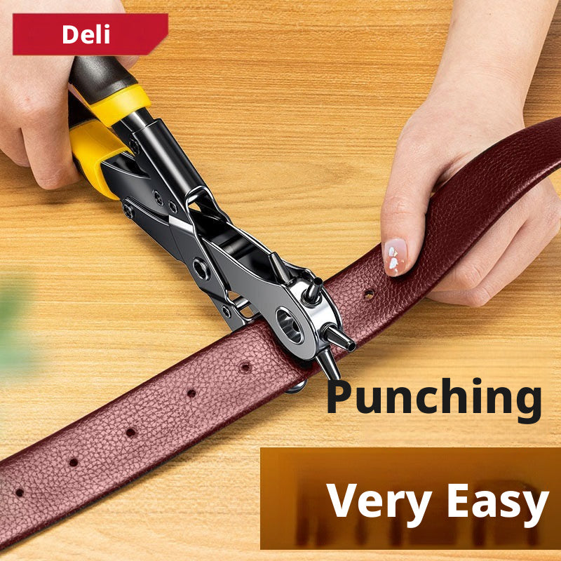 Deli Belt Punch Pliers – Labor‑Saving 6‑Size Rotary Hole Punch for Leather, Belts, Watch Straps