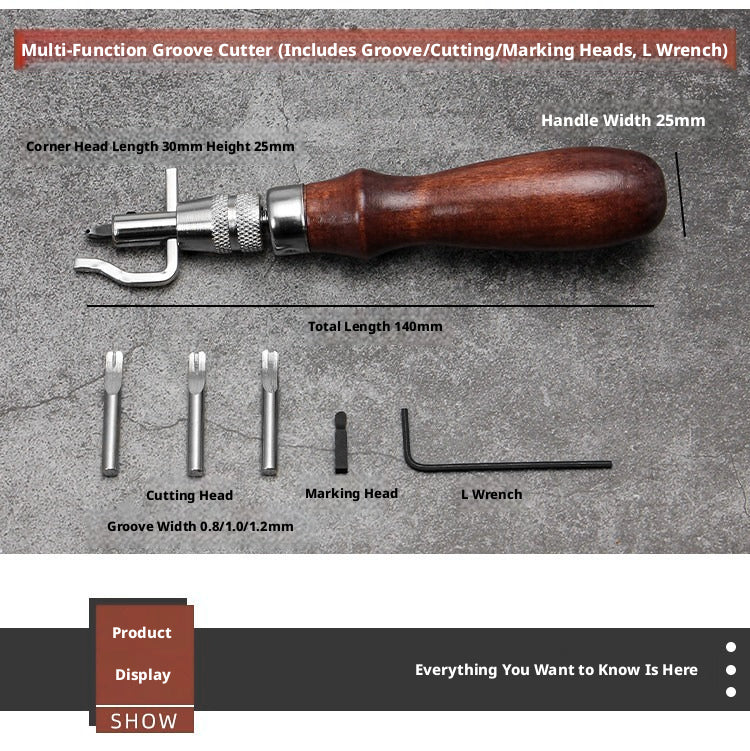 5-in-1 Multi‑Function Leather Grooving Tool – Interchangeable Heads for Grooving, Edge Trimming & Marking