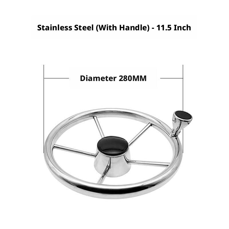 Marine Steering Wheel for Boats – Stainless Steel & Black Foam 11.5 to 15.5 Inch