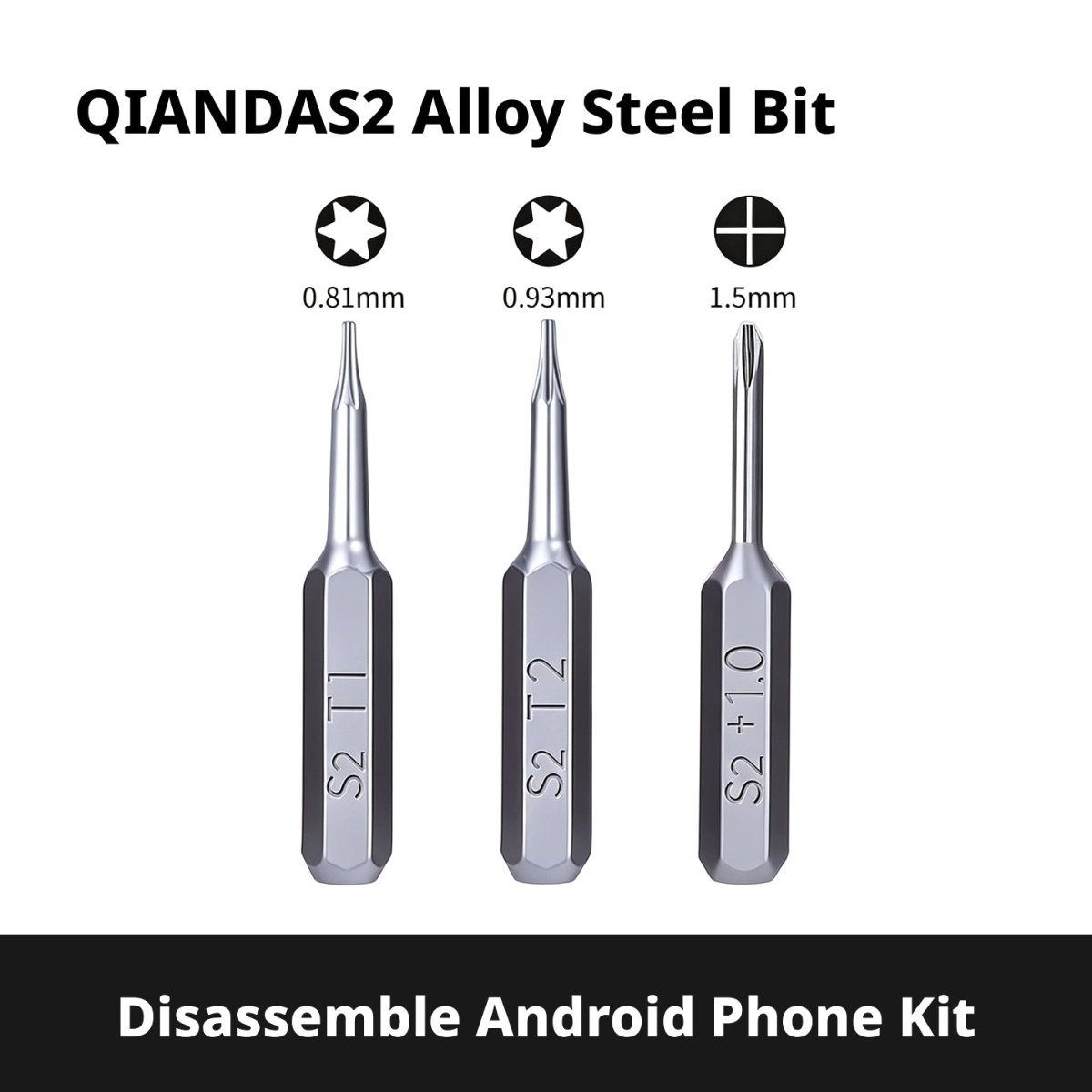 S2 Steel Precision Bit Set with H4 x 28mm Hex Shank – Pentalobe, Phillips, Torx for iPhone, Xiaomi & Smartphone Repair - HomeDIYer