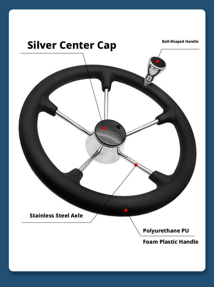 Marine Steering Wheel for Boats – Stainless Steel & Black Foam 11.5 to 15.5 Inch