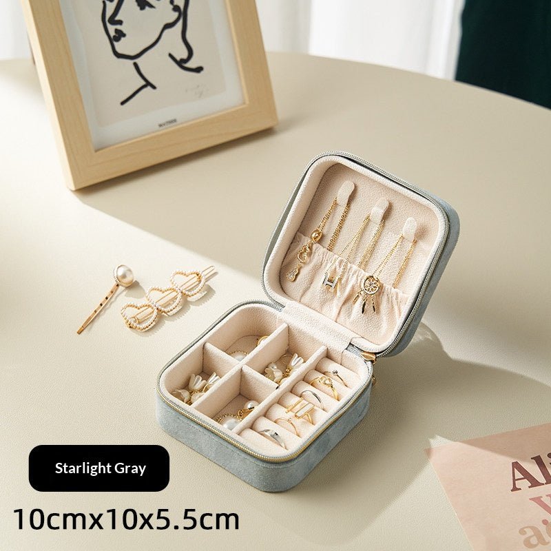 Light Luxury Velvet Jewelry Box – Portable, 3 Colors, with Stud Panel Option - HomeDIYer