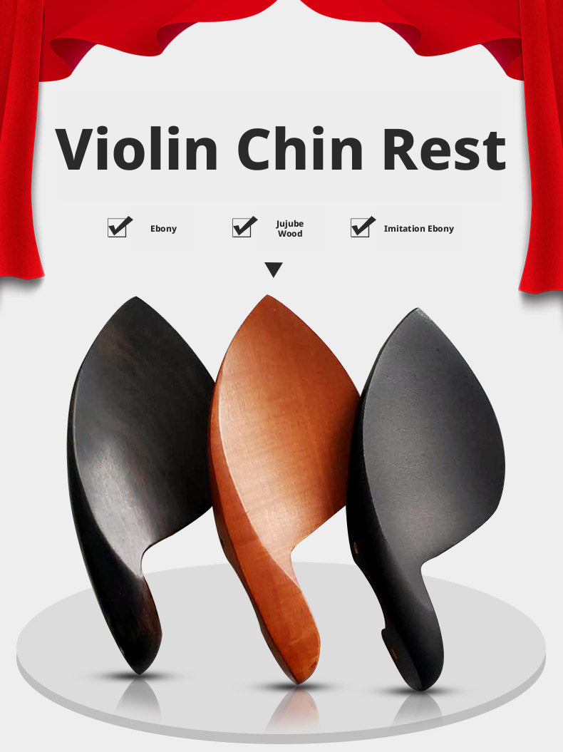 Violin Chin Rest with Screws, Cork & Screwdriver – Ebony / Jujube Wood / Imitation Ebony (4/4, 3/4, 1/2, 1/4, 1/8)