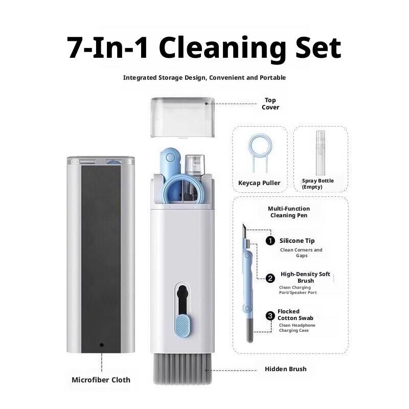 7 - in - 1 Keyboard Cleaning Kit – Soft Brush, Keycap Puller & Earbud Cleaner for Laptop, PC & Desk | Choose Blue or Pink - HomeDIYer