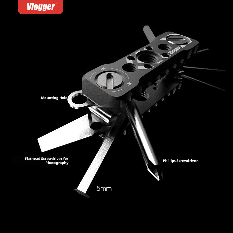 Vlogger Foldable Photographer Multi - Tool with Hex Keys, Screwdrivers & NATO Rail Mount - HomeDIYer