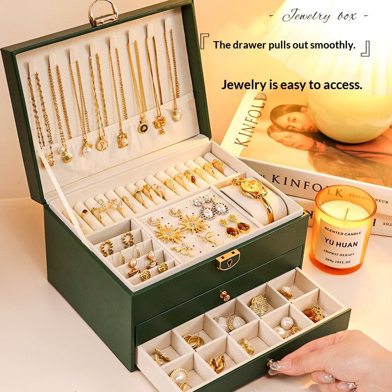Medieval - Style Large Capacity Jewelry Box – 3 Layers, Lock, Watch Pillow - HomeDIYer