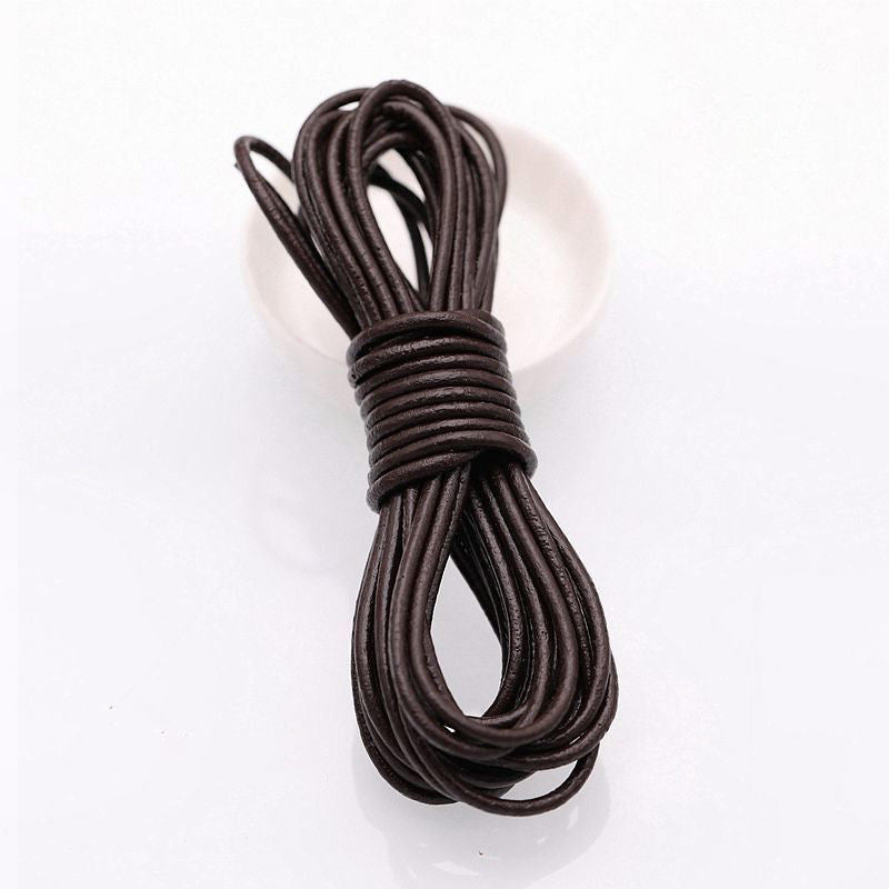 Round Cowhide Rope – 1‑6mm Genuine Leather Cord for Jewelry, Lacing & DIY (Natural / Dark Coffee / Black)