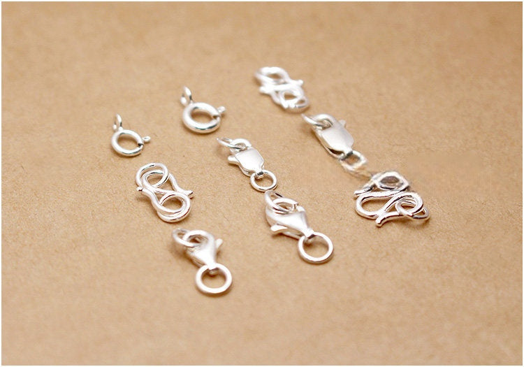 s925 Sterling Silver Clasps – Spring Ring, Lobster, Question Hook, S & W Clasps for DIY Bracelets, Necklaces, Jewelry Making (Multiple Sizes)