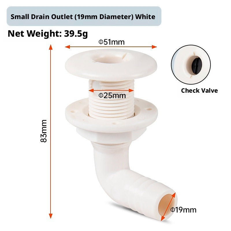 90° Marine Thru-Hull Drain Fitting with Check Valve — Bilge & Waste Water Elbow Outlet