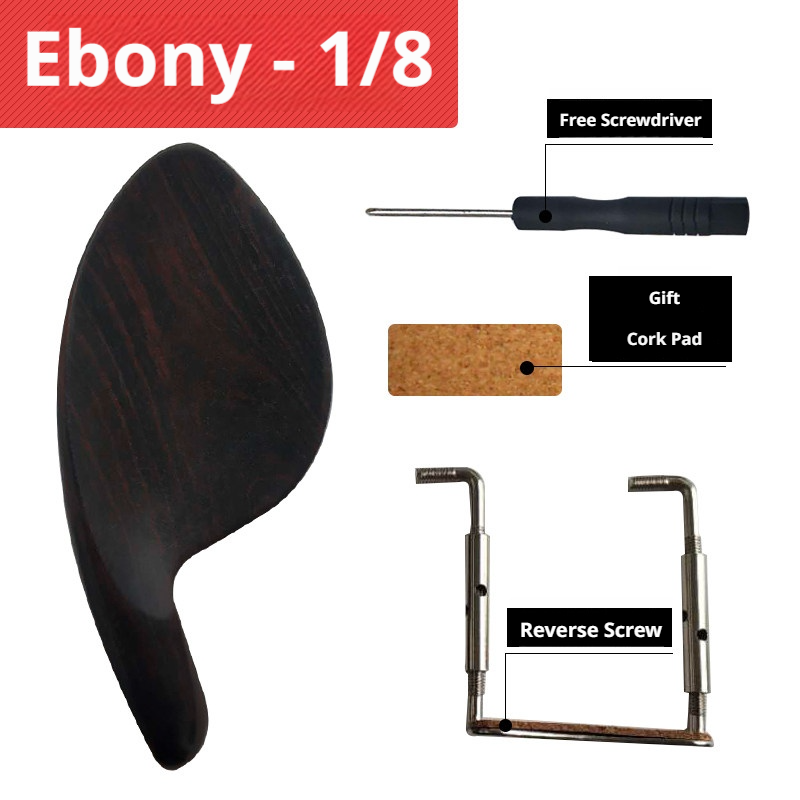 Violin Chin Rest with Screws, Cork & Screwdriver – Ebony / Jujube Wood / Imitation Ebony (4/4, 3/4, 1/2, 1/4, 1/8)