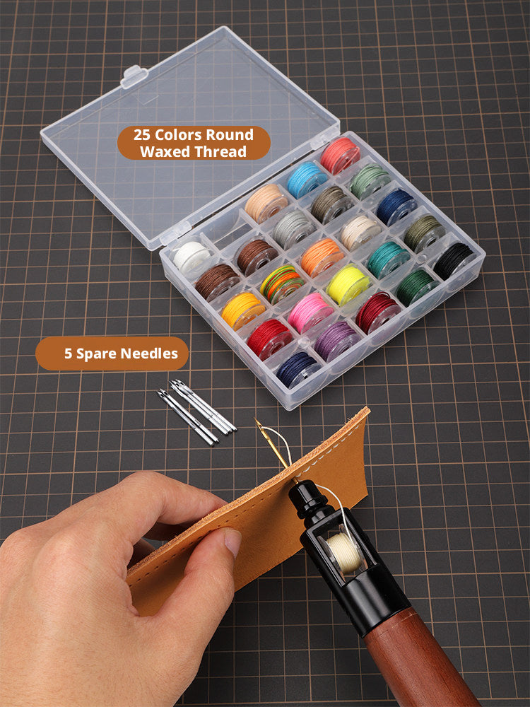 Leather Hand Sewing Tool – Hand Stitcher for Bags, Belts, Saddles (Lock Stitch) with 25 Color Waxed Thread