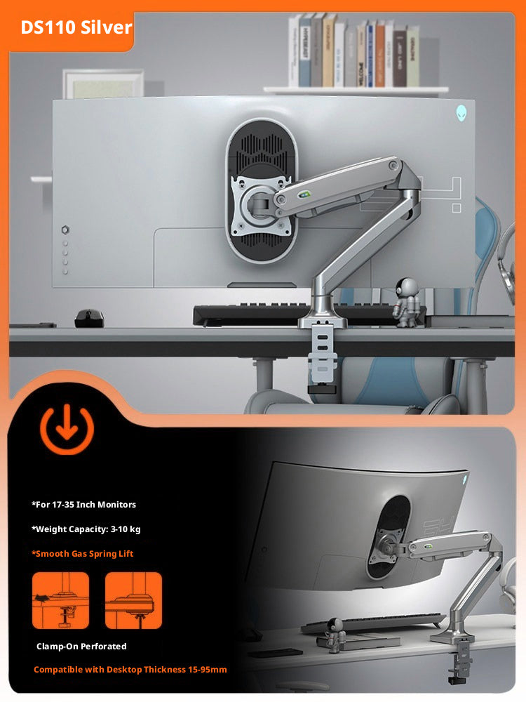 DS110 Monitor Arm – Gas Spring Desk Mount, 17–40 Inch, 3–15 kg, VESA 75×75 & 100×100, Clamp & Grommet