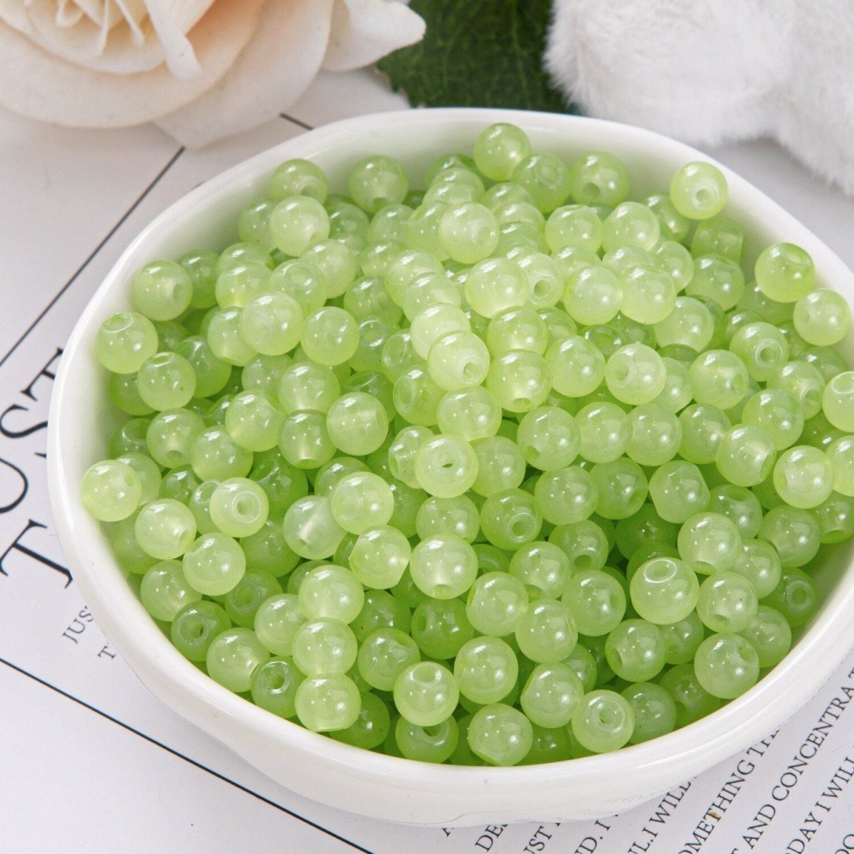Glass Jelly Solid Color Beads – Imitation Jade Round Beads for DIY Bracelets, Necklaces, 6/8/10mm, 100pcs per Pack (White, Pink, Blue, Green, Beige, Purple) - HomeDIYer