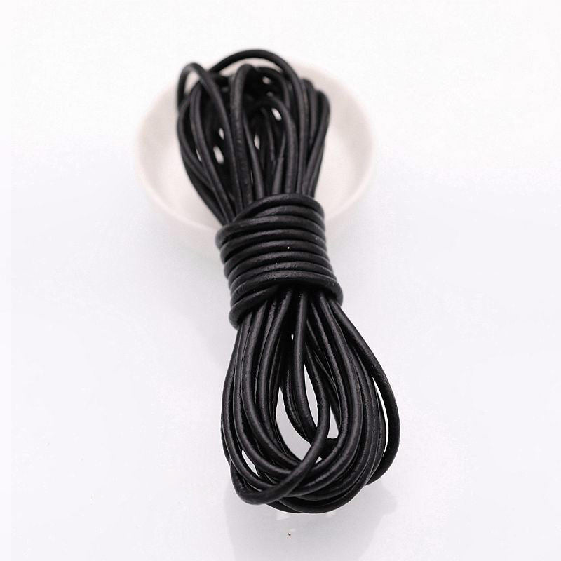 Round Cowhide Rope – 1‑6mm Genuine Leather Cord for Jewelry, Lacing & DIY (Natural / Dark Coffee / Black)