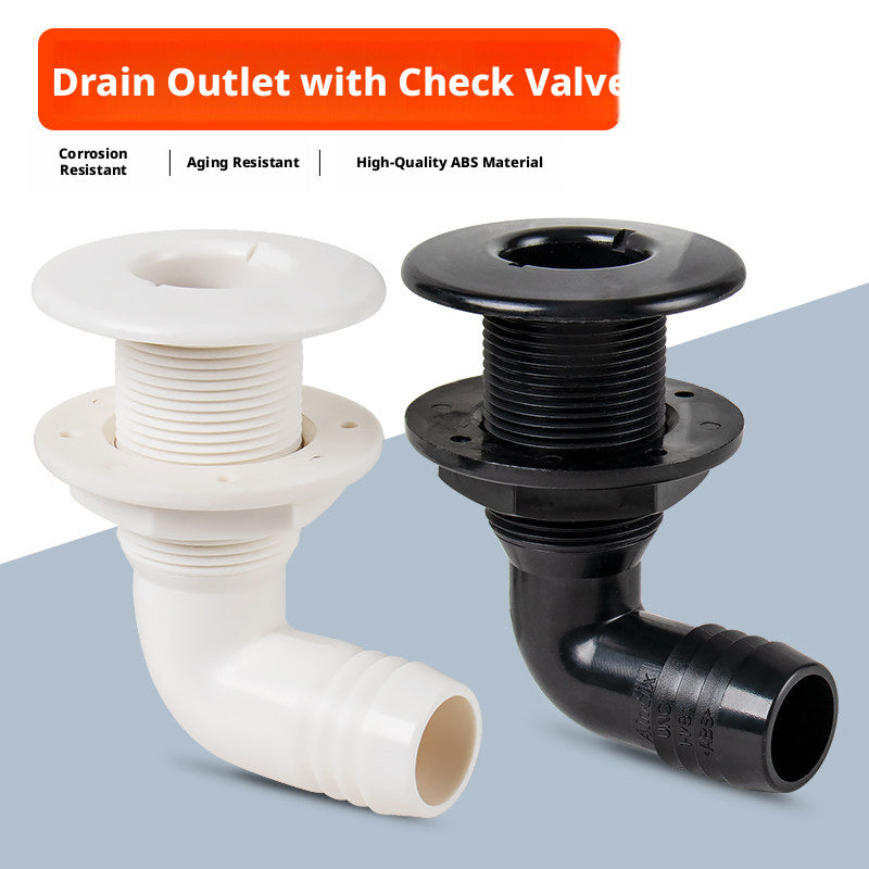 90° Marine Thru-Hull Drain Fitting with Check Valve — Bilge & Waste Water Elbow Outlet