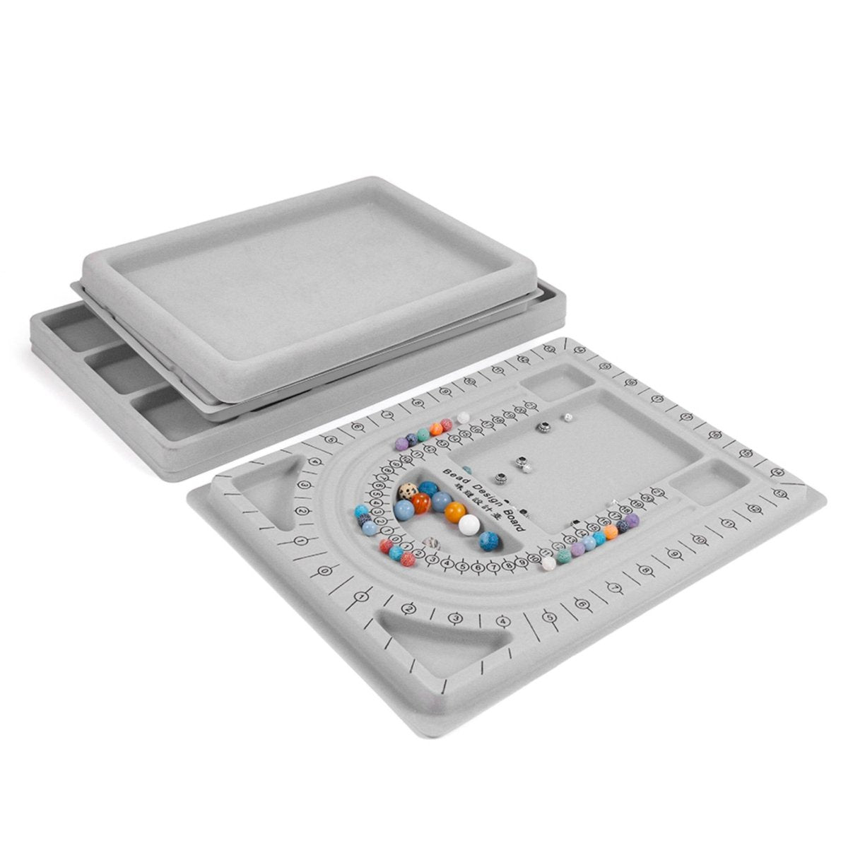 Bead Design Board Set – 13 - 20cm Bracelet Sizer, Necklace Layout Plate, Wooden & Acrylic Trays with Beading Needles, Rope Braider & Storage Bags - HomeDIYer