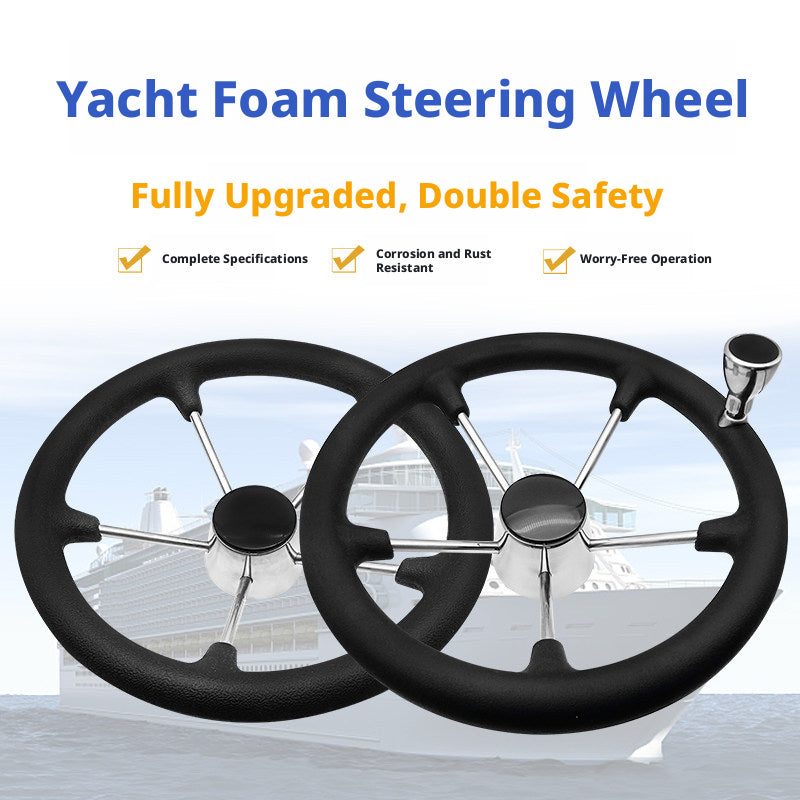 Marine Steering Wheel for Boats – Stainless Steel & Black Foam 11.5 to 15.5 Inch