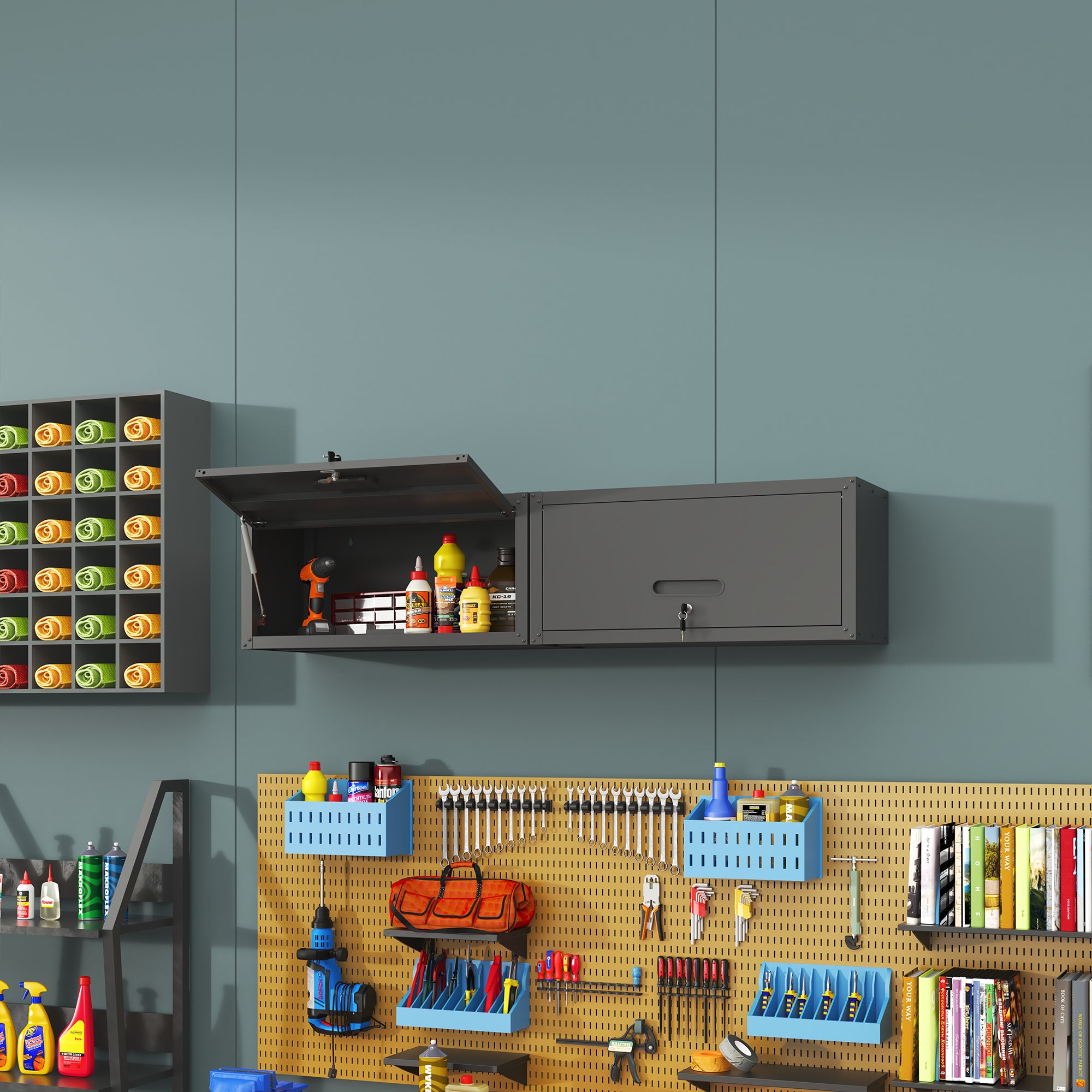 Heavy Duty Wall Mounted Tool Storage Cabinet – Steel Metal Garage Cabinet for Workshop, Assembly Required