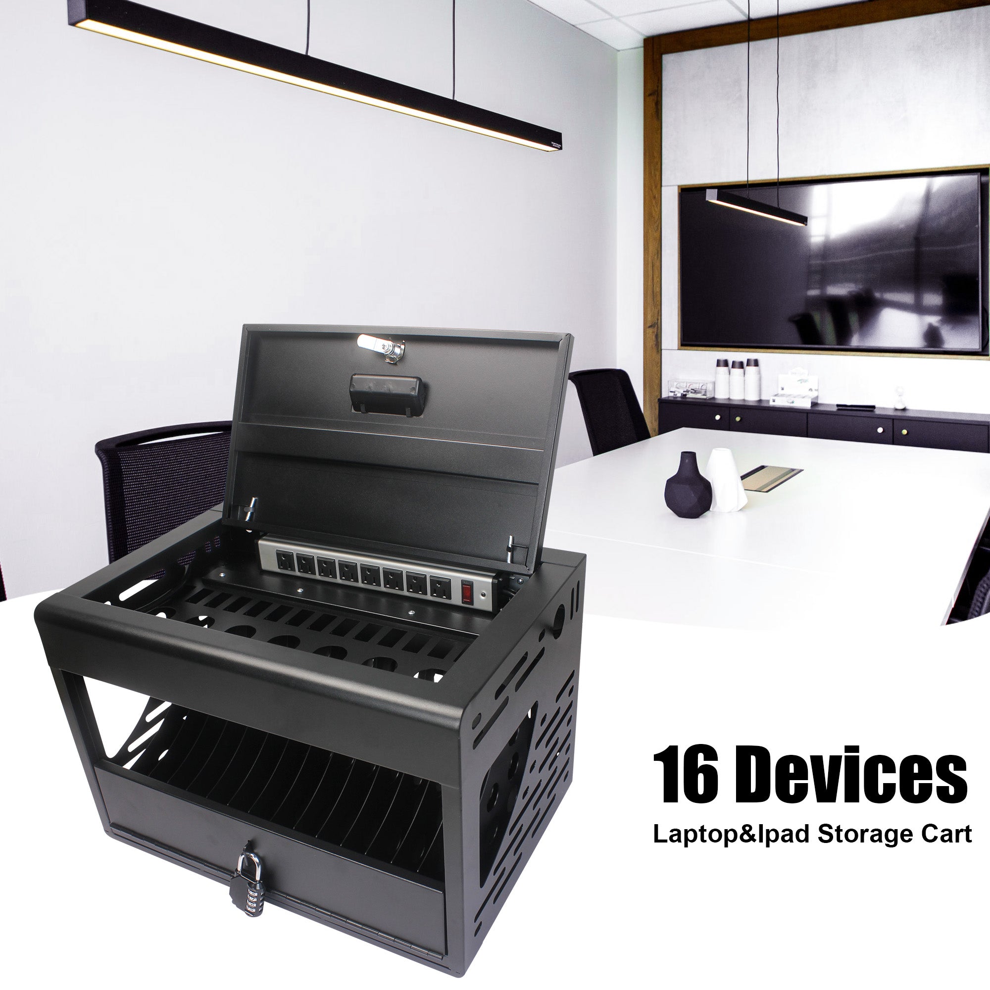 16 Bay Charging Cabinet for Laptop,Chromebook, Locking Charging Station-BLACK