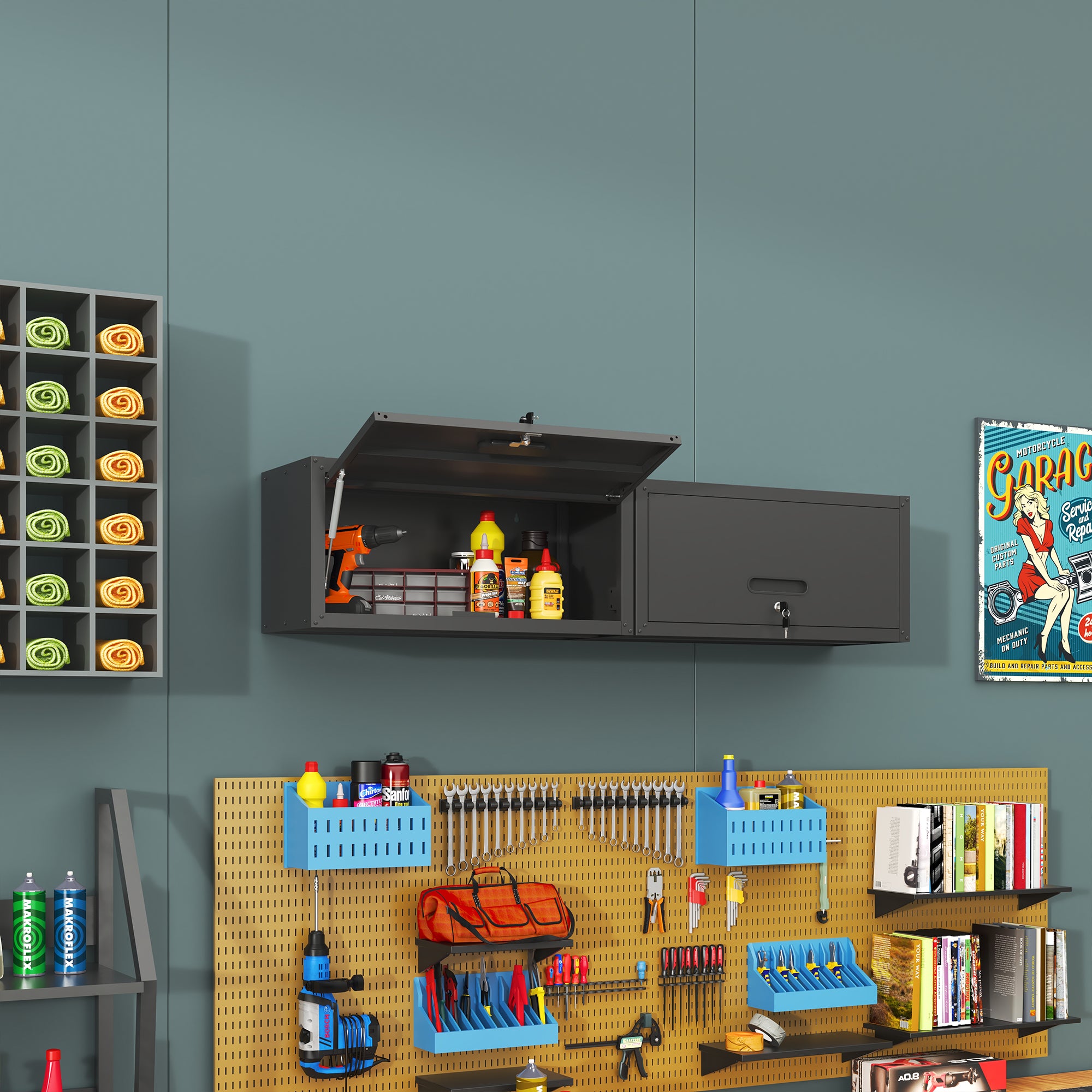 Heavy Duty Wall Mounted Tool Storage Cabinet – Steel Metal Garage Cabinet for Workshop, Assembly Required