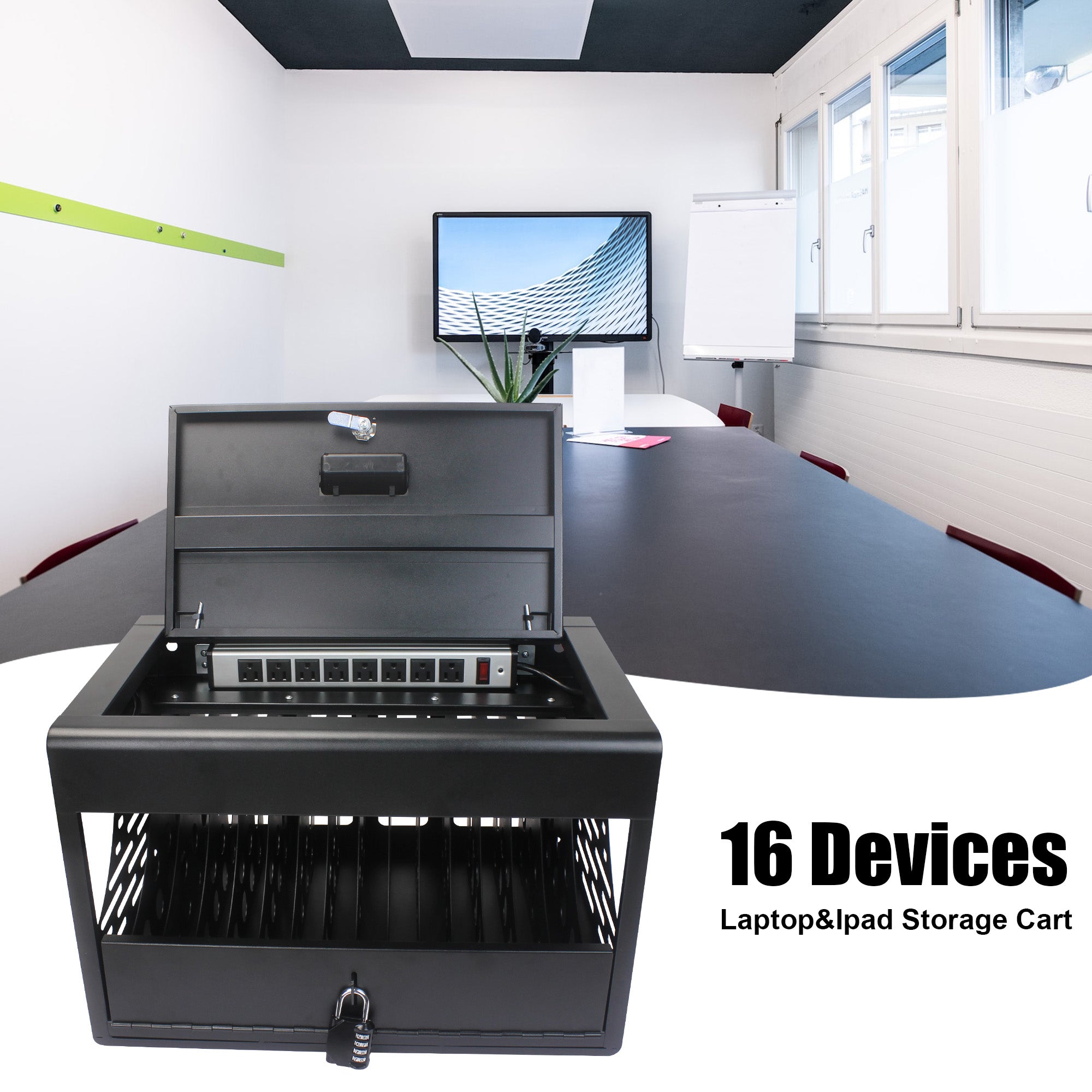 16 Bay Charging Cabinet for Laptop,Chromebook, Locking Charging Station-BLACK