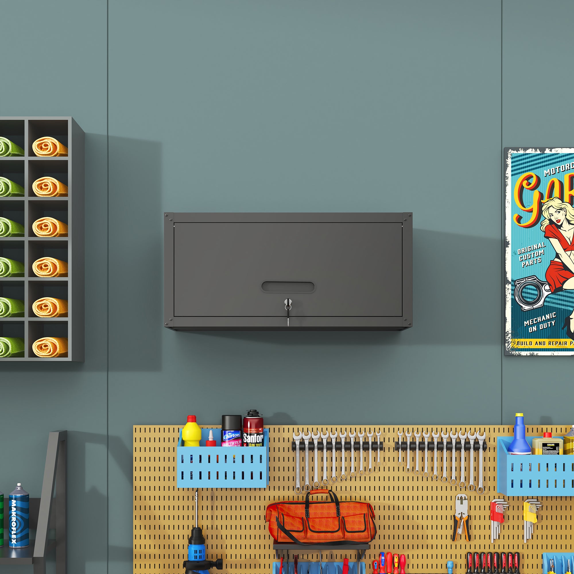 Heavy Duty Wall Mounted Tool Storage Cabinet – Steel Metal Garage Cabinet for Workshop, Assembly Required