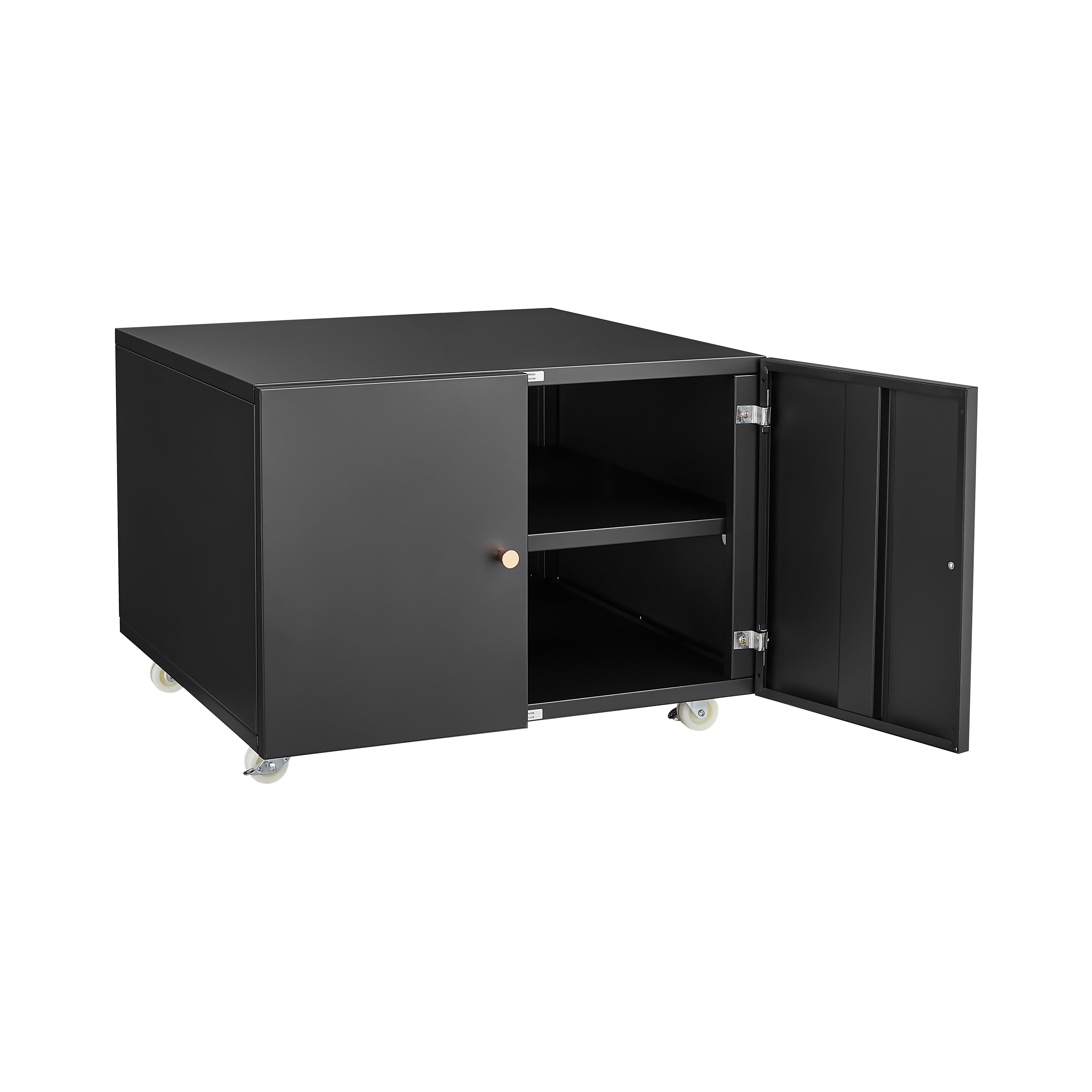 Black Metal Double-Door Printer Cabinet with 360° Lockable Casters, Adjustable Shelves, Waterproof Storage Cabinet for Office / Home / Garage